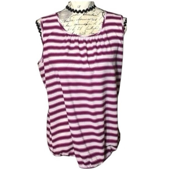 Loft Purple And White Striped Pullover Sleeveless Pleated Scoop Neck Top Small - Picture 1 of 8